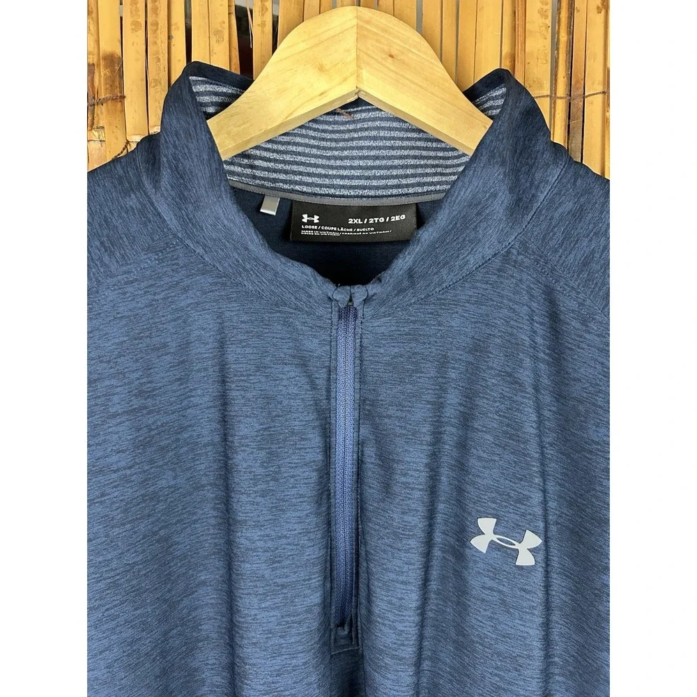 Men's Under Armour 1/2 Zip Long Sleeve Navy Blue Tech Pullover Shirt 2XL‎ - Picture 3 of 12